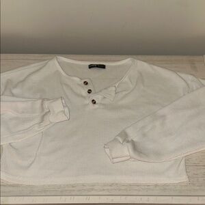 SHEIN Cropped White Waffle Mock Button-Up Top